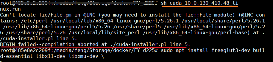 docker_Ubuntu18.04下安装cuda报错：BEGIN failed--compilation aborted at .cuda-installer.pl line 5