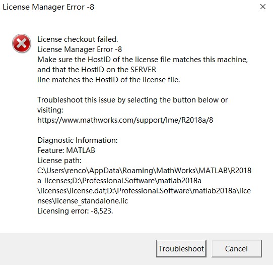 matlab原来正常使用，隔天启动出现License Manager Error -8，如何解决？