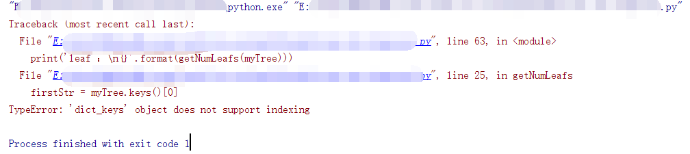 Python报错：TypeError: 'dict_keys' object does not support indexing（机器学习实战treePlotter代码）解决方案