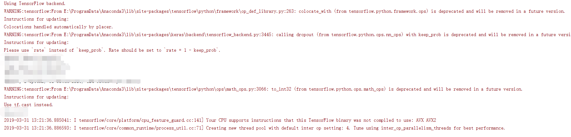 Python：Using TensorFlow backend.
