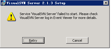 阿里云上安装VisualSVN Server出错，无法Start Service （其他安装通用）