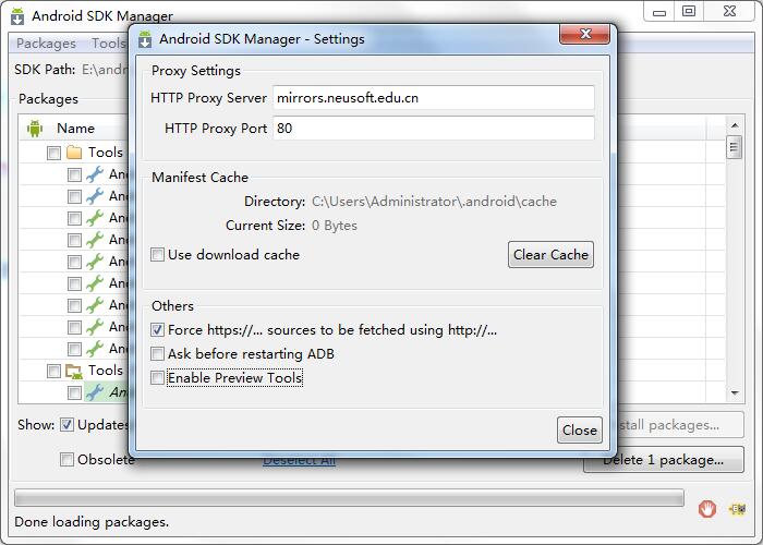 Android SDK Manager设置代理服务器和端口