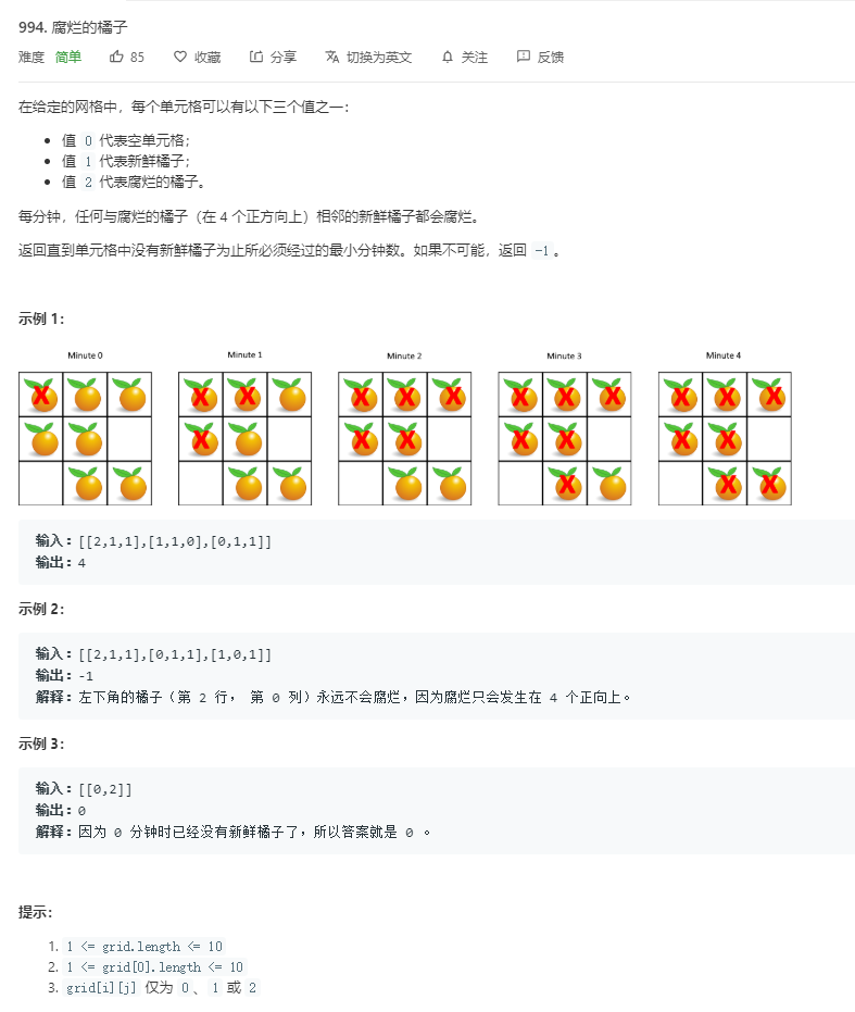 【LeetCode】 994. 腐烂的橘子 2020年3月4日
