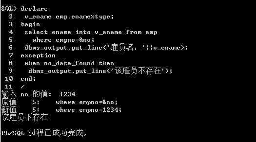 oracle 使用异常exception