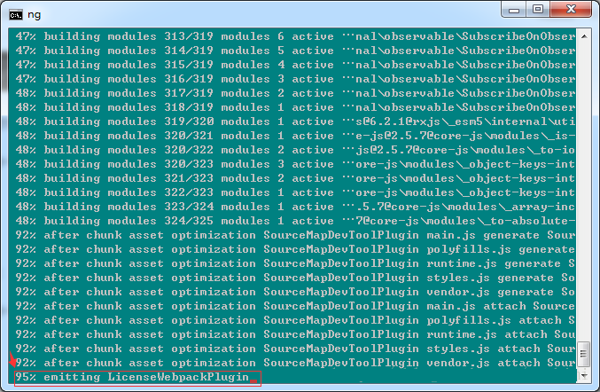 Angular6项目运行到95%emitting LicenseWebpackPlugin不动卡住