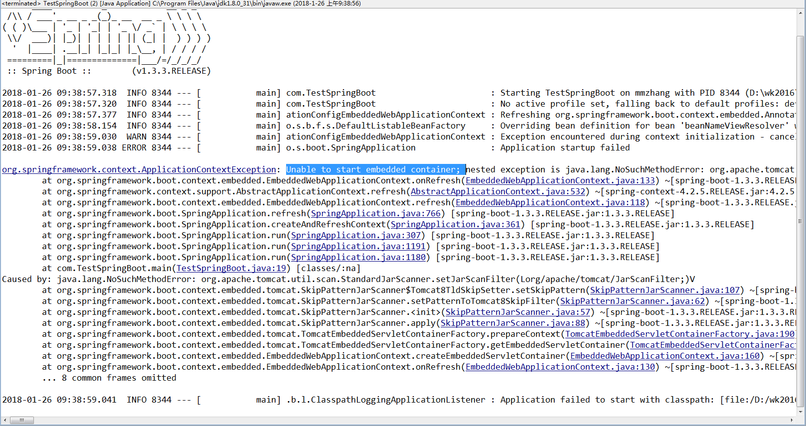 关于新建SpringBoot项目添加Myeclipse Service Library 之后项目就报错Unable to start embedded container;