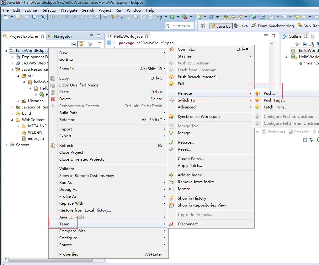 Eclipse本地工程项目push推送到远程库