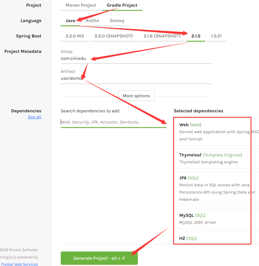 springboot+gradle实现用户的注册，登录，查询和修改（使用MySQL数据库，三层架构（web，service，dao））