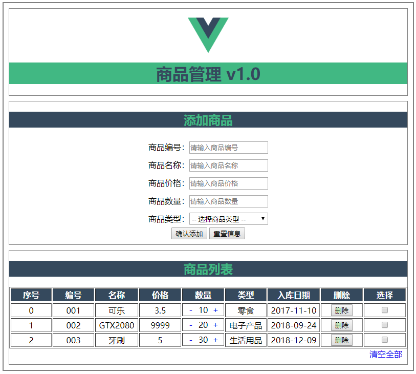 用Vue实现的Demo-商品管理