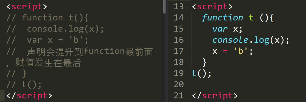 js面试：var x = 'c' function t (){} t()变量提升