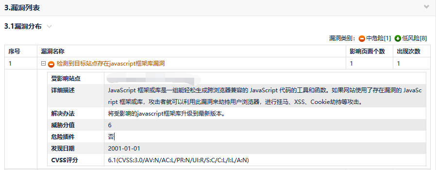 检测到目标站点存在javascript框架库漏洞