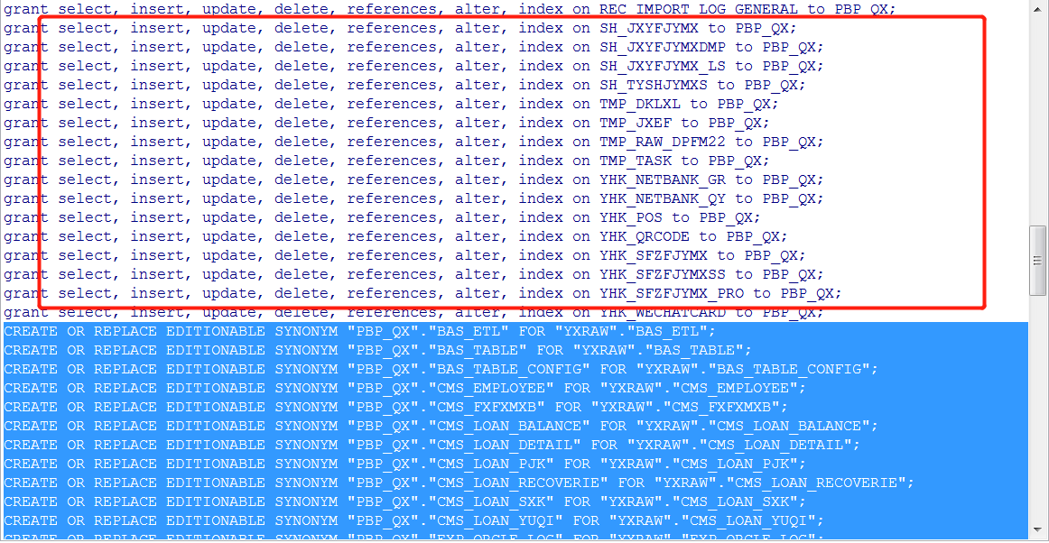 Oracle从A库向B库赋予权限,建立同义词