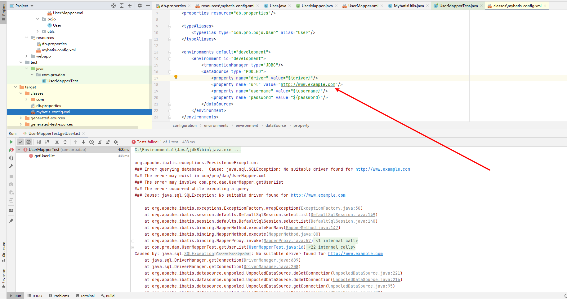 Mybatis 报错java.sql.SQLException: No suitable driver found for http://www.example.com