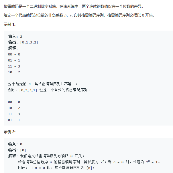 【LeetCode 89】格雷编码 构建法和自然二进制编码转化法