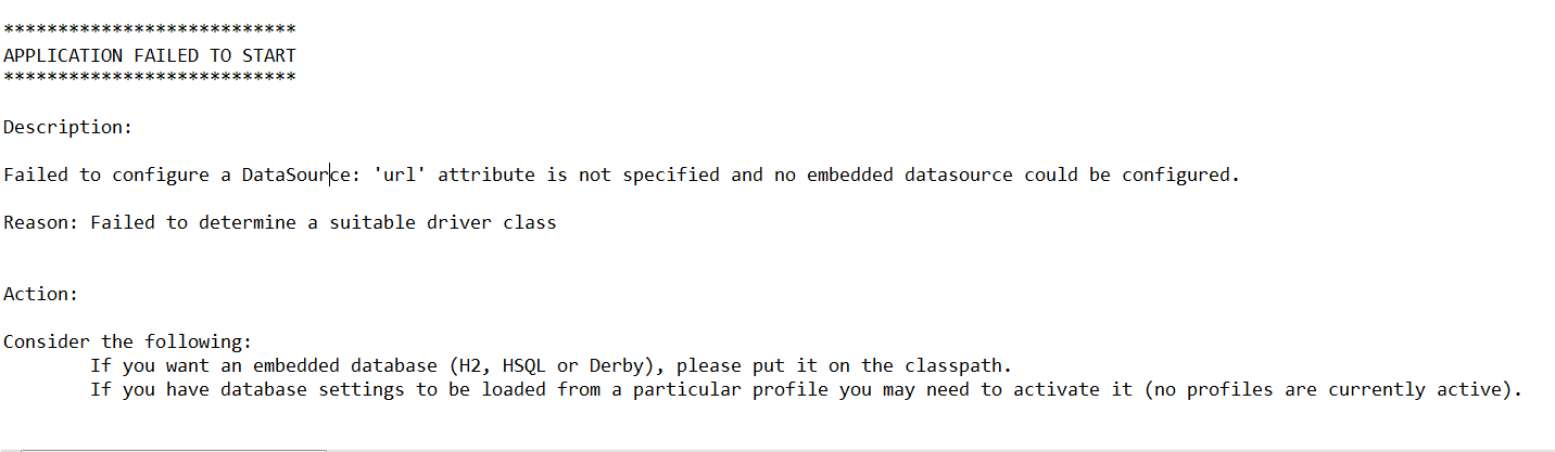 springboot项目启动报错Failed to configure a DataSource: 'url' attribute is not specified and no embedde