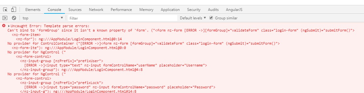 Angular开发问题：Can't bind to 'formGroup' since it isn't a known property of 'form'