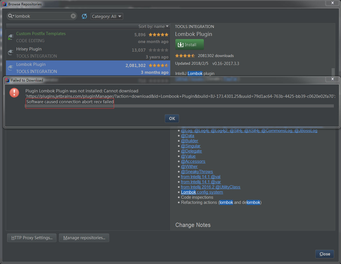 【转】IDEA安装Lombok插件失败的解决方案