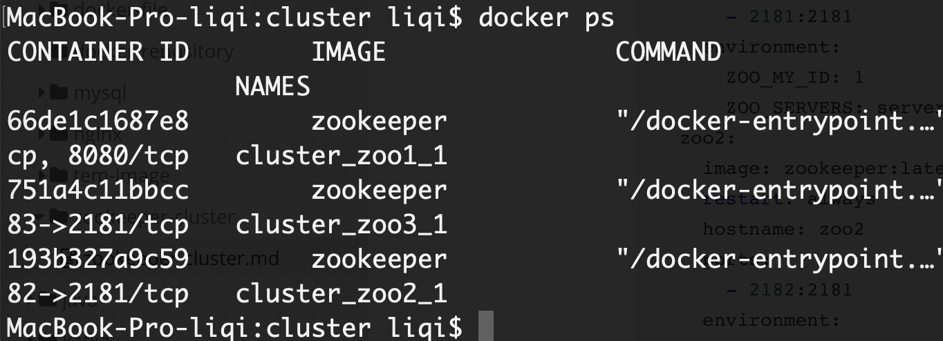 docker环境下zookeeper单机搭建、集群搭建