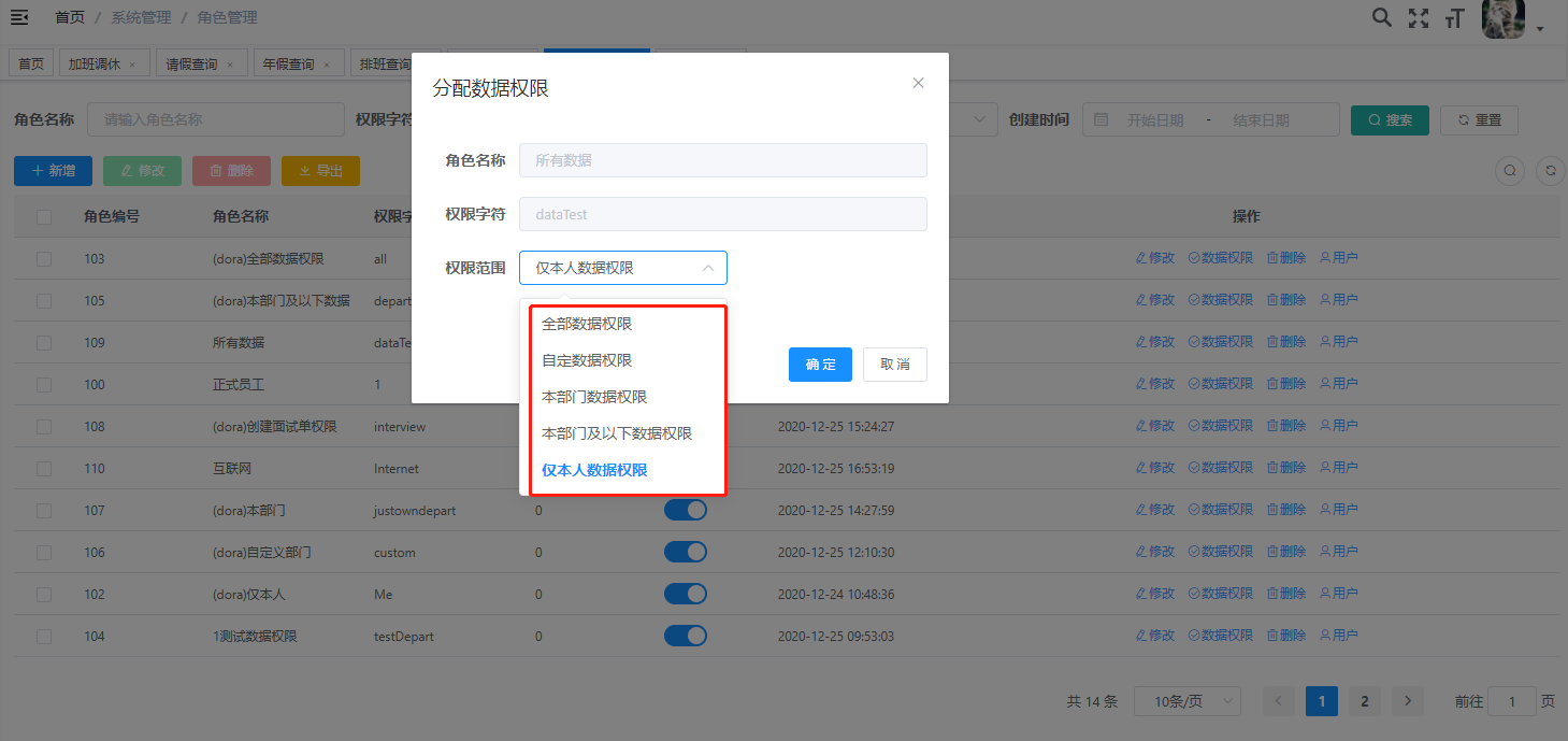 若依框架使用数据权限