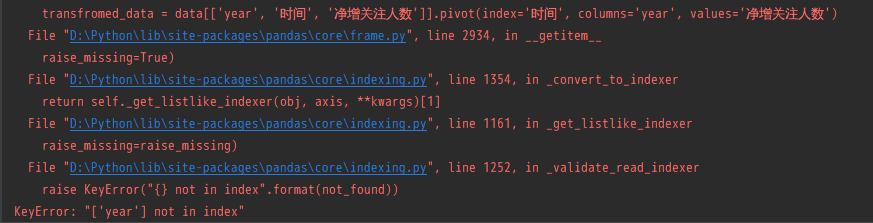 python运行报错 KeyError: “[‘year’] not in index”