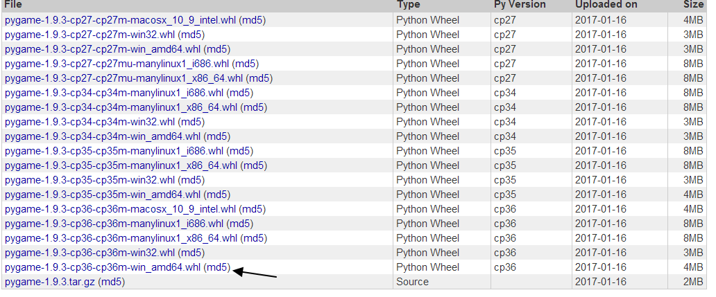 window64系统安装pygame到Python36