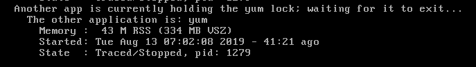 Another app is currently holding the yum lock; waiting for it to exit...解決方案