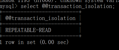 MySQL查看事务隔离级别报错（ERROR 1193 (HY000): Unknown system variable 'tx_isolation'）