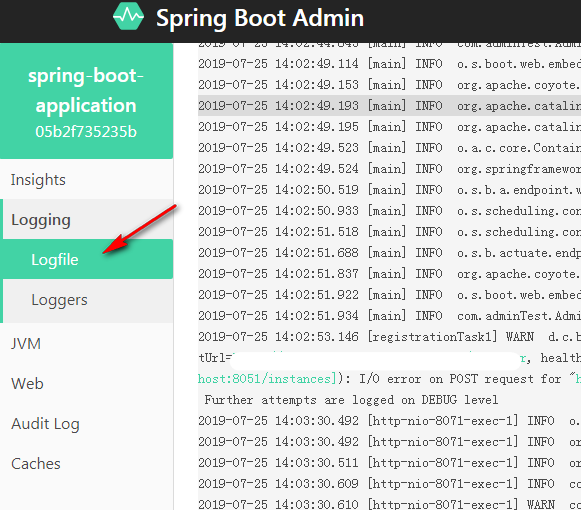 springbootAdmin监控springboot，并实现在线日志查看