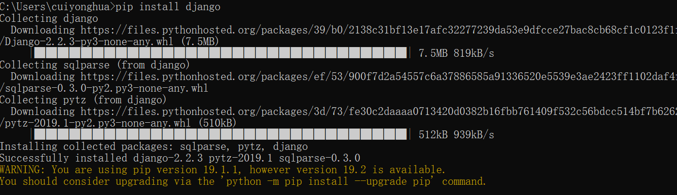 在windows环境中安装python的框架：Django （安装最新版的Django）