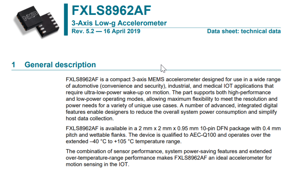 FXLS8962AF Data sheet下载地址