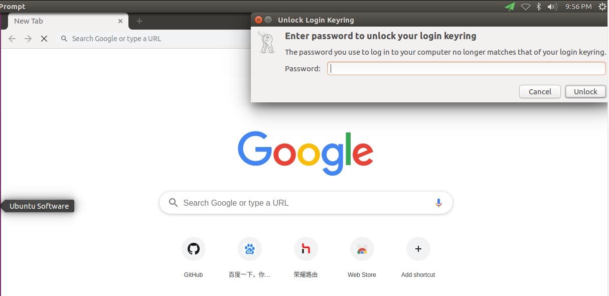 ubuntu16.04 打开chrome弹出“Enter password to unlock your login keyring”解决方法