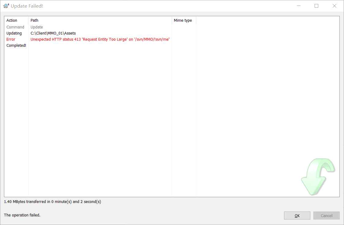 报错代码：svn-http status413'requset entity too large