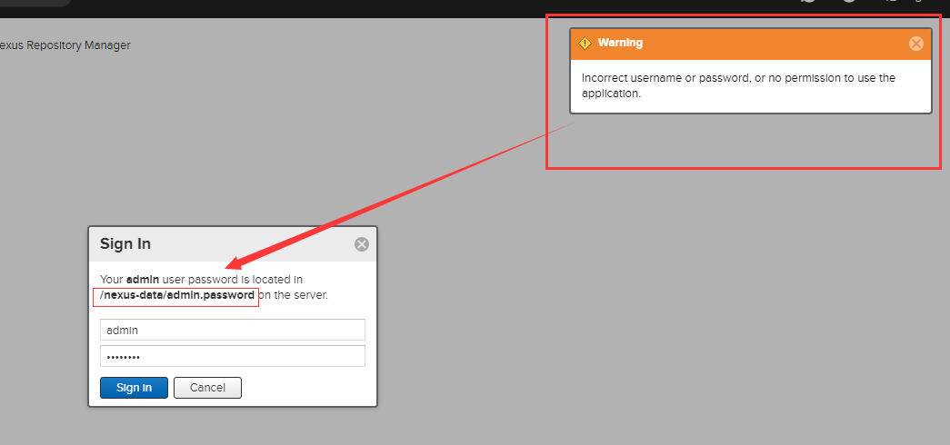 解决： Incorrect username or password, or no permission ( Docker 方式运行 Nexus3 登陆密码不为 admin123 、重置登陆密码)