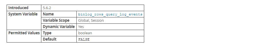 MySQL中binlog参数:binlog_rows_query_log_events