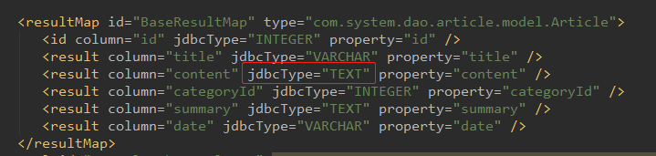 Mybatis No enum constant org.apache.ibatis.type.JdbcType.TEXT