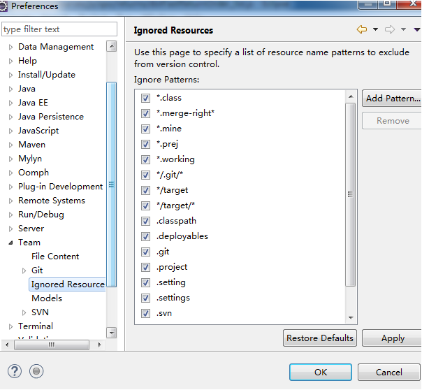 eclipse配置SVN禁止提交的文件