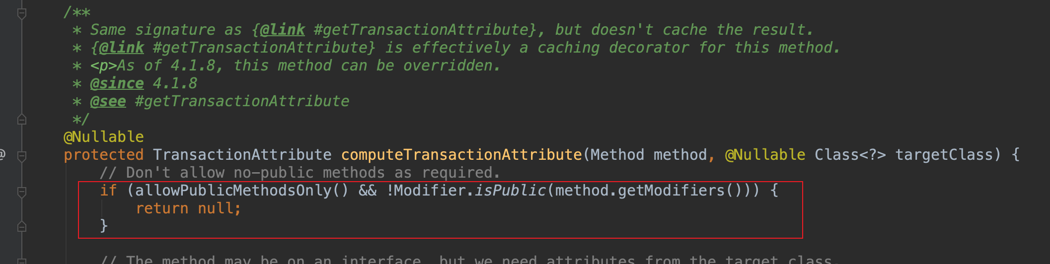 AbstractFallbackTransactionAttributeSource\#computeTransactionAttribute