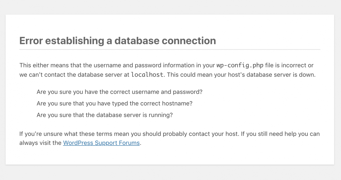 WordPress数据库error establishing a database connection错误