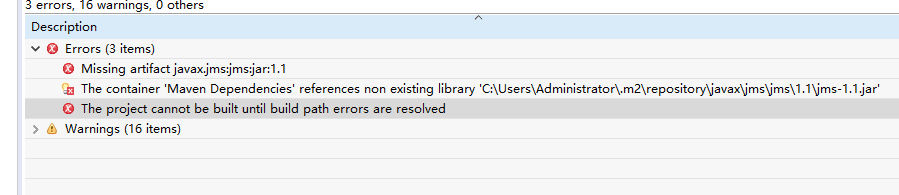 Missing artifact javax.jms:jms:jar:1.1:compile问题的解决