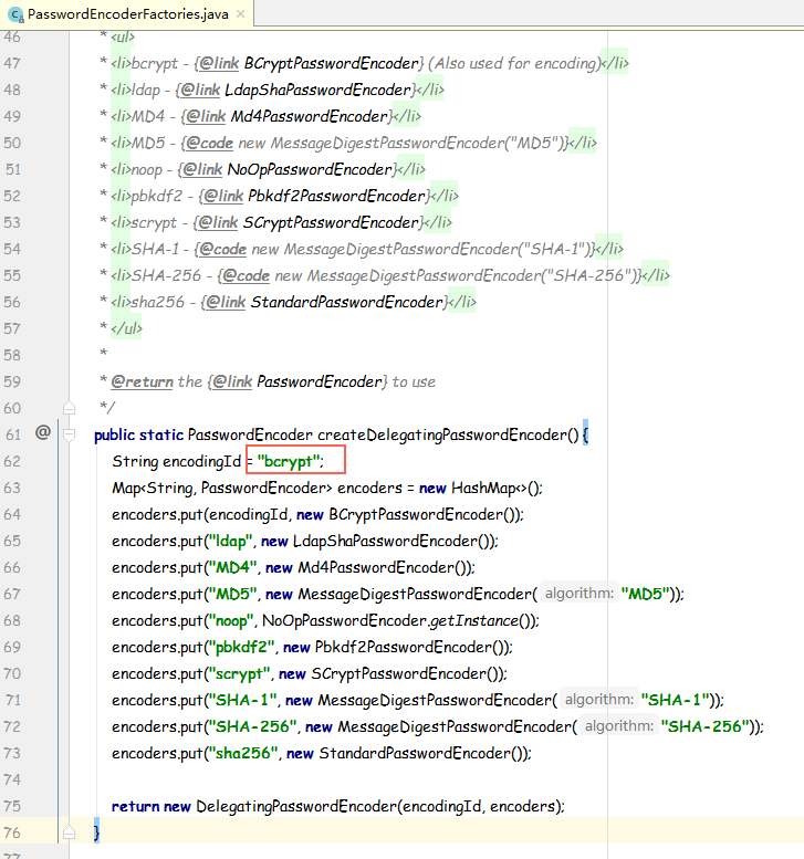 关于java中密码的加密（使用PasswordEncoderFactories)）