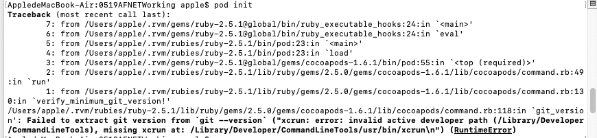 解决mac下出现"xcrun: error: invalid active developer path (/Library/Developer/CommandLineTools)..的问题