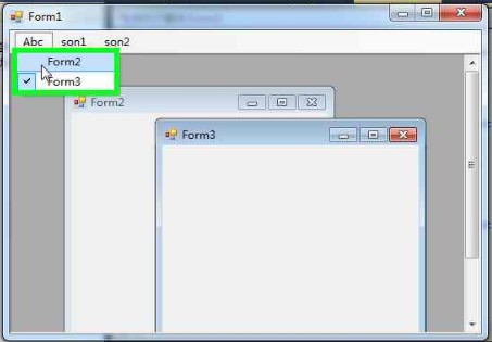 C# 父窗体菜单项显示已打开的所有子窗体