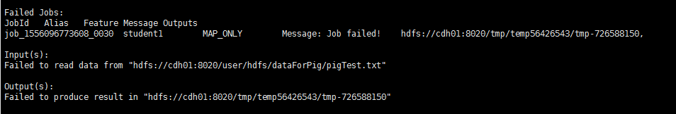 解决pig在MapReduce模式下执行任务失败，提示Failed to read data的问题