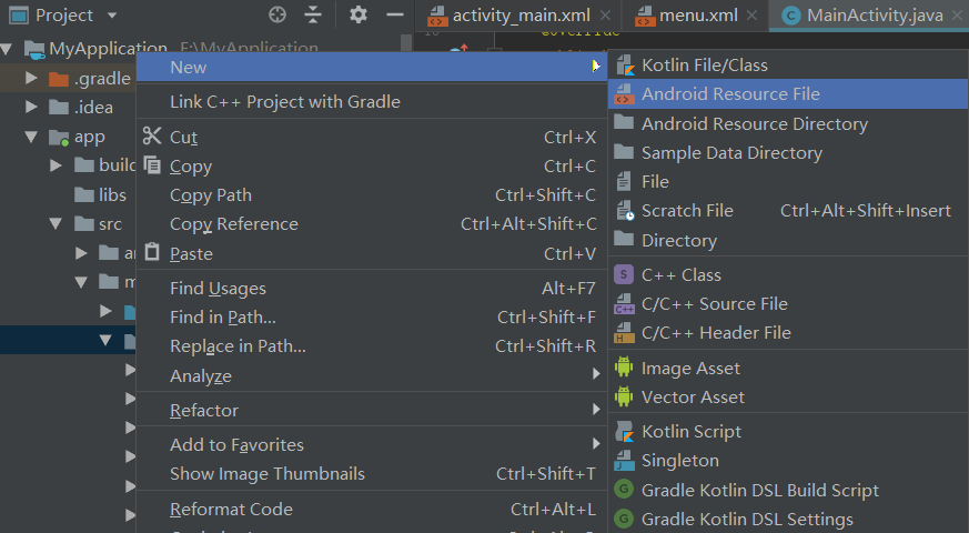 Android Studio 菜单之OptionMenu