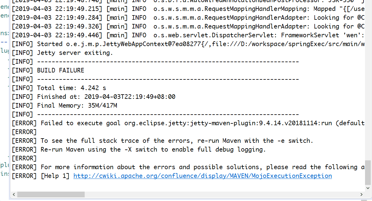 [ERROR] Failed to execute goal org.eclipse.jetty:jetty-maven-plugin:9.4.14.v20181114:run (default-cl