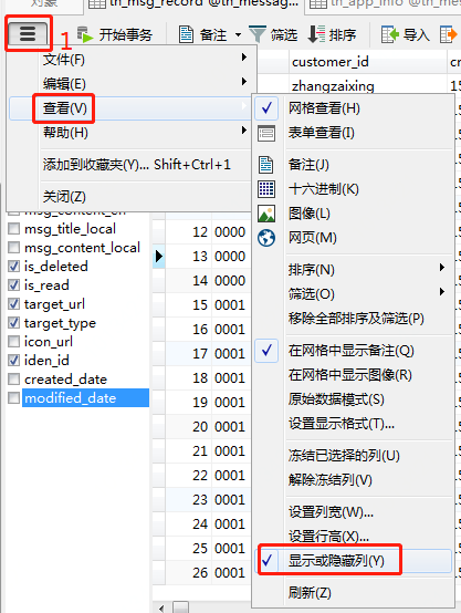 NavicatPremium显示/隐藏某些列