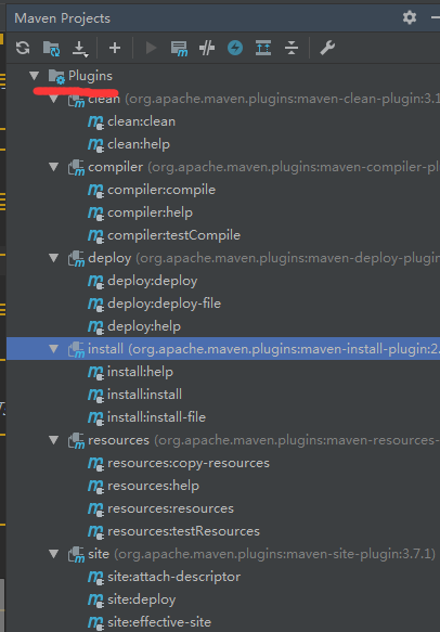 idea开发工具 maven 中 plugins下出现红线无法解决。