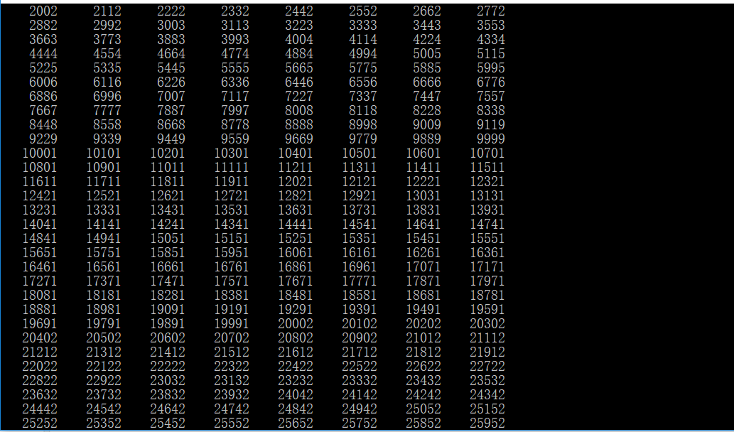 【c语言】(循环)输出2000至99999之间的所有回文数