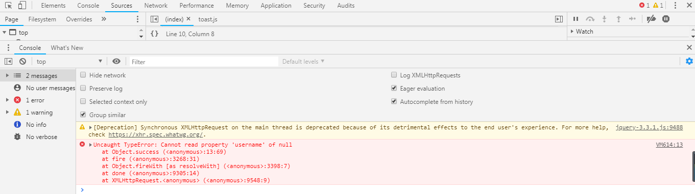 Uncaught TypeError: Cannot read property 'username' of null常见错误