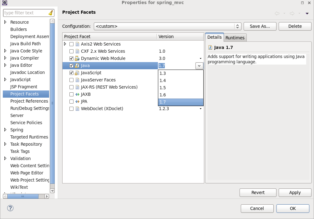 Project facet Java version 1.8 is not supported解决记录